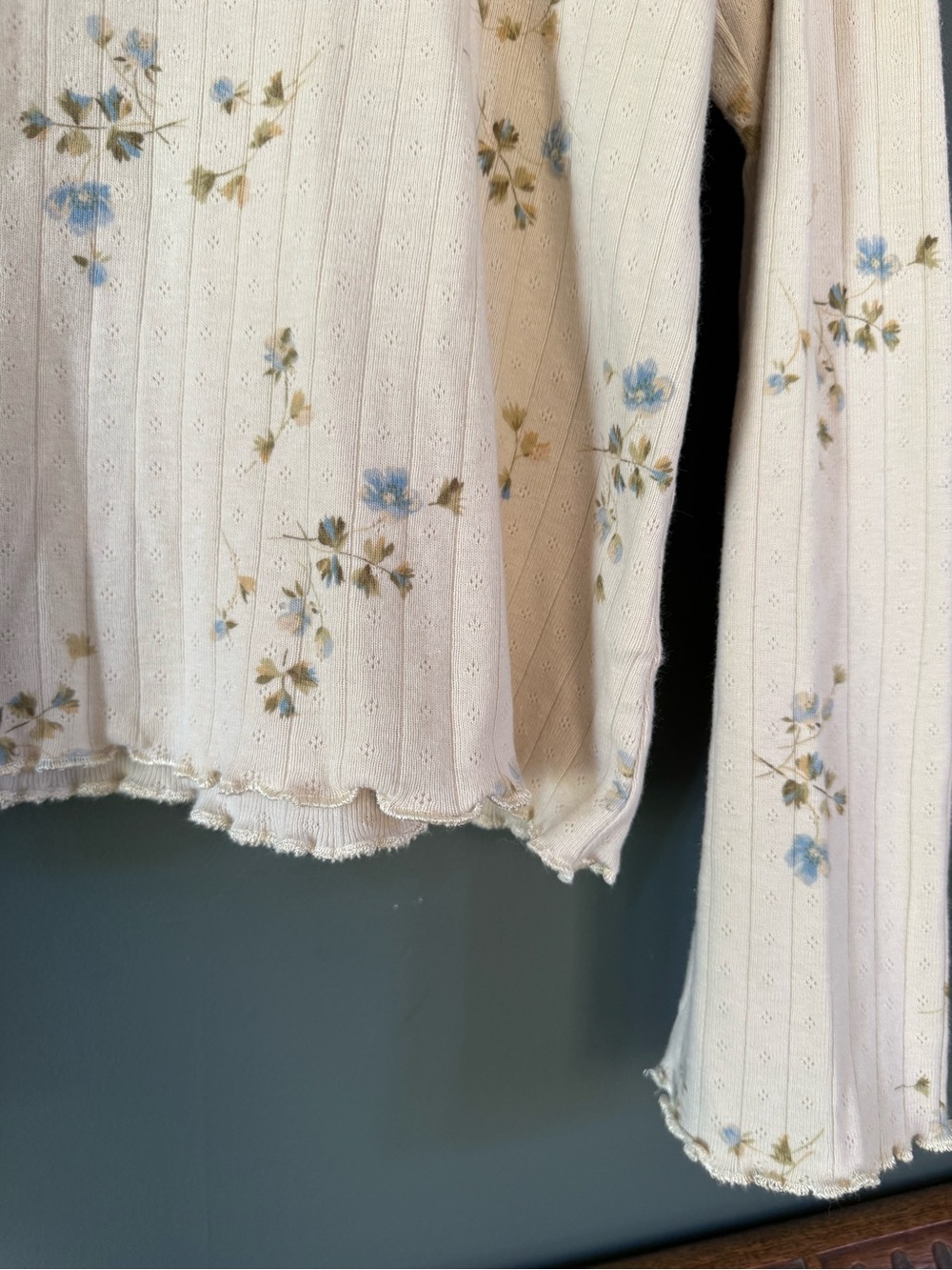 Liz Claiborne lizwear 90s pointelle cottagecore Cream Floral Long-Sleeve Sz L - Picture 6 of 8